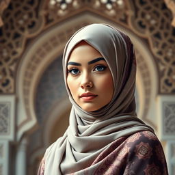 A beautiful and elegant Muslim woman, with a sophisticated and graceful demeanor