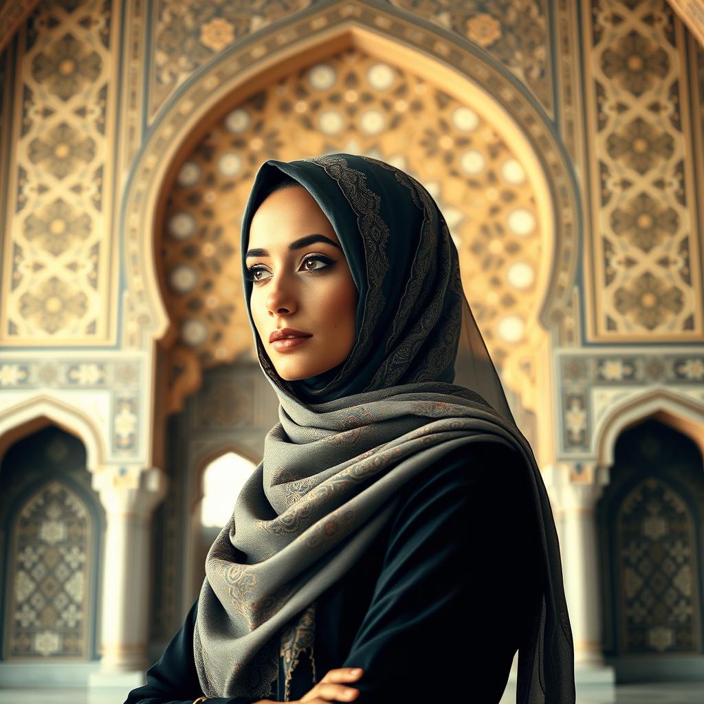 A beautiful and elegant Muslim woman, with a sophisticated and graceful demeanor