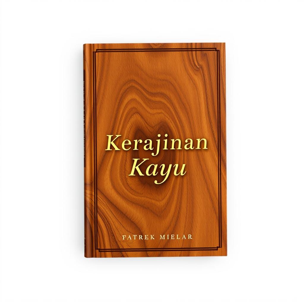 a book cover featuring a beautiful carved teak wood texture with the title 'Kerajinan Kayu' presented in elegant typography