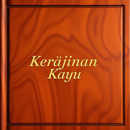 a book cover featuring a beautiful carved teak wood texture with the title 'Kerajinan Kayu' presented in elegant typography