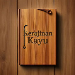 A book cover design with a wooden background, featuring the title 'Kerajinan Kayu'