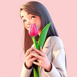 A 3D illustration featuring a teenager with long hair receiving a tulip, crafted for a book cover