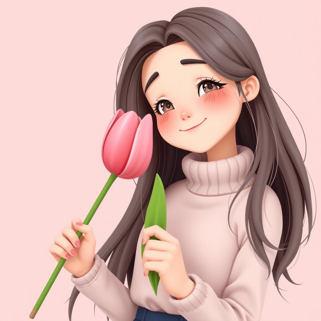 A 3D illustration featuring a teenager with long hair receiving a tulip, crafted for a book cover