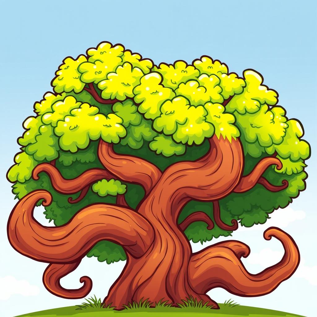 A cartoon-style illustration of a vibrant and lively tree