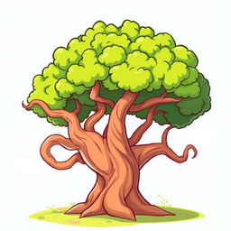 A cartoon-style illustration of a vibrant and lively tree