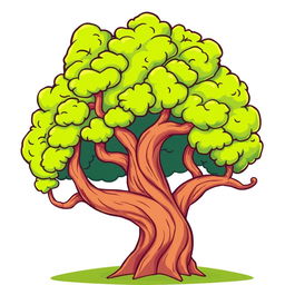 A cartoon-style illustration of a vibrant and lively tree