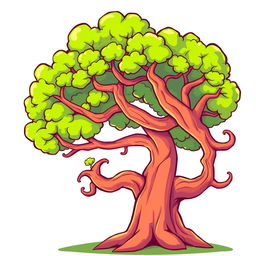 A cartoon-style illustration of a vibrant and lively tree