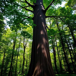 A majestic teak tree standing tall in a lush green forest