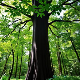 A majestic teak tree standing tall in a lush green forest