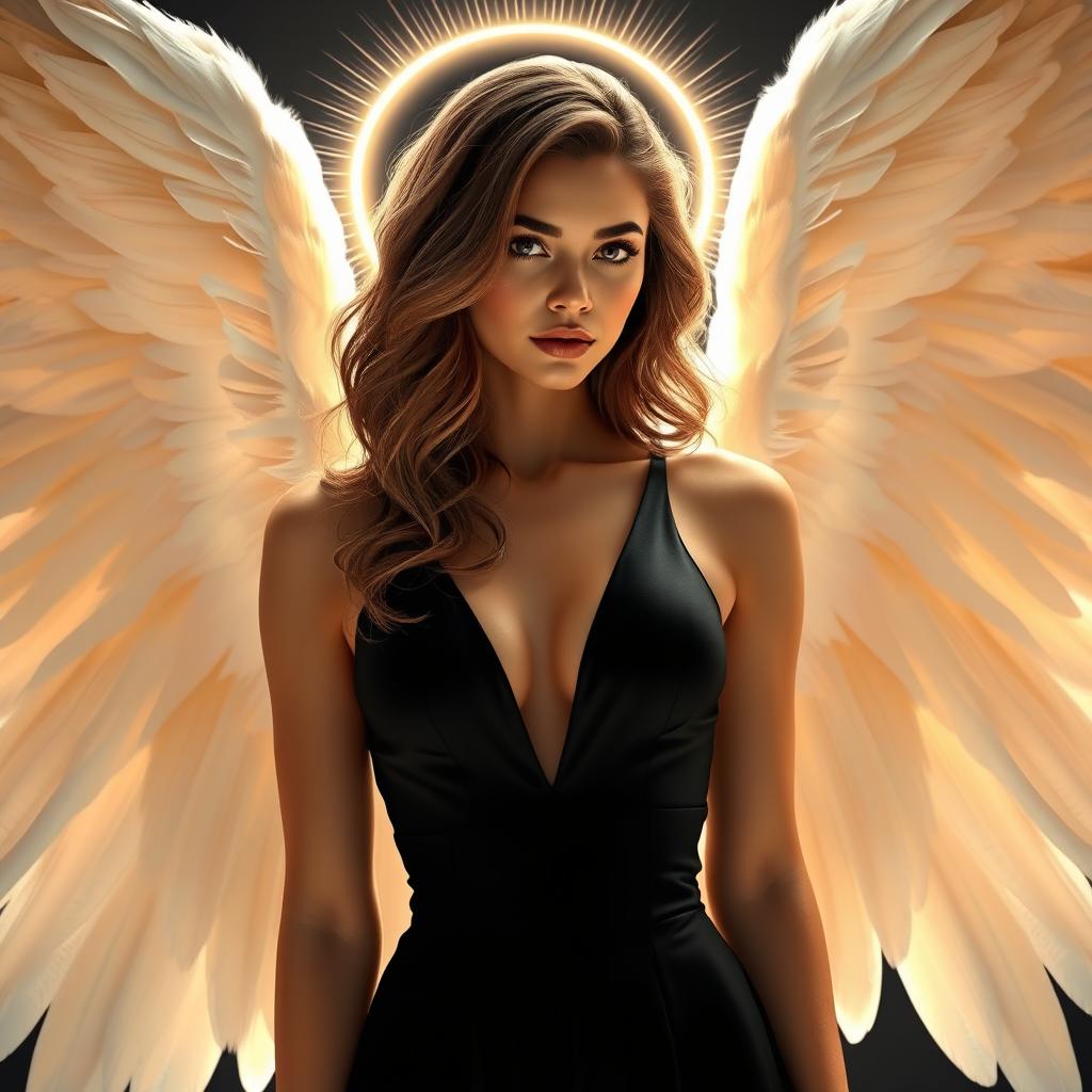 A beautiful and alluring angelic figure with an ultra lusty expression, exuding a captivating charm