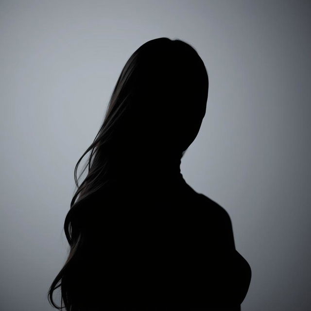 An artistic silhouette of a woman whose bottom face is obscured by a sleek black mask