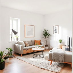 A cozy and stylish small living room remodel featuring a Scandinavian design aesthetic