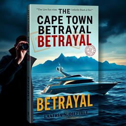 A gripping book cover design that captures the intrigue and suspense of a luxury yacht found abandoned off the coast of Cape Town