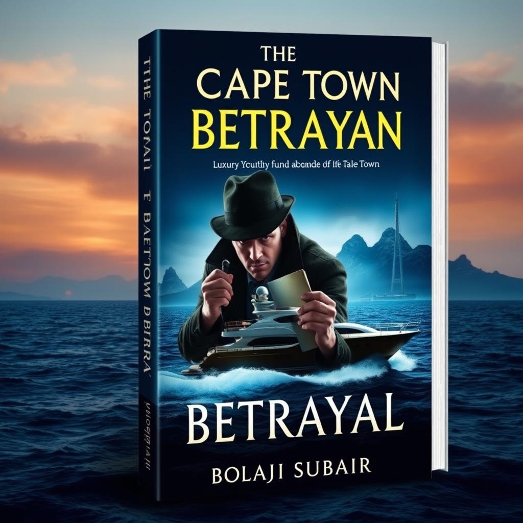 A captivating book cover design featuring a real human character who portrays a marine detective deeply engrossed in investigation