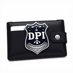 A police investigation style badge with UFO elements displayed inside a professional wallet