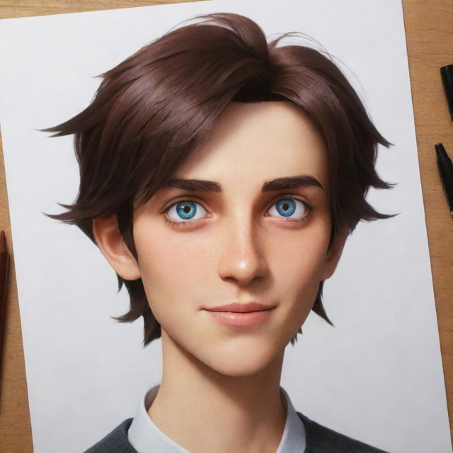 Create a detailed picturesque of Seven, the protagonist from the animated series 'Scissor Seven'