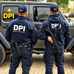 Jeep-style vehicle featuring the logo DPI on the door, with the smaller text 'Departamento Investigação Privada'