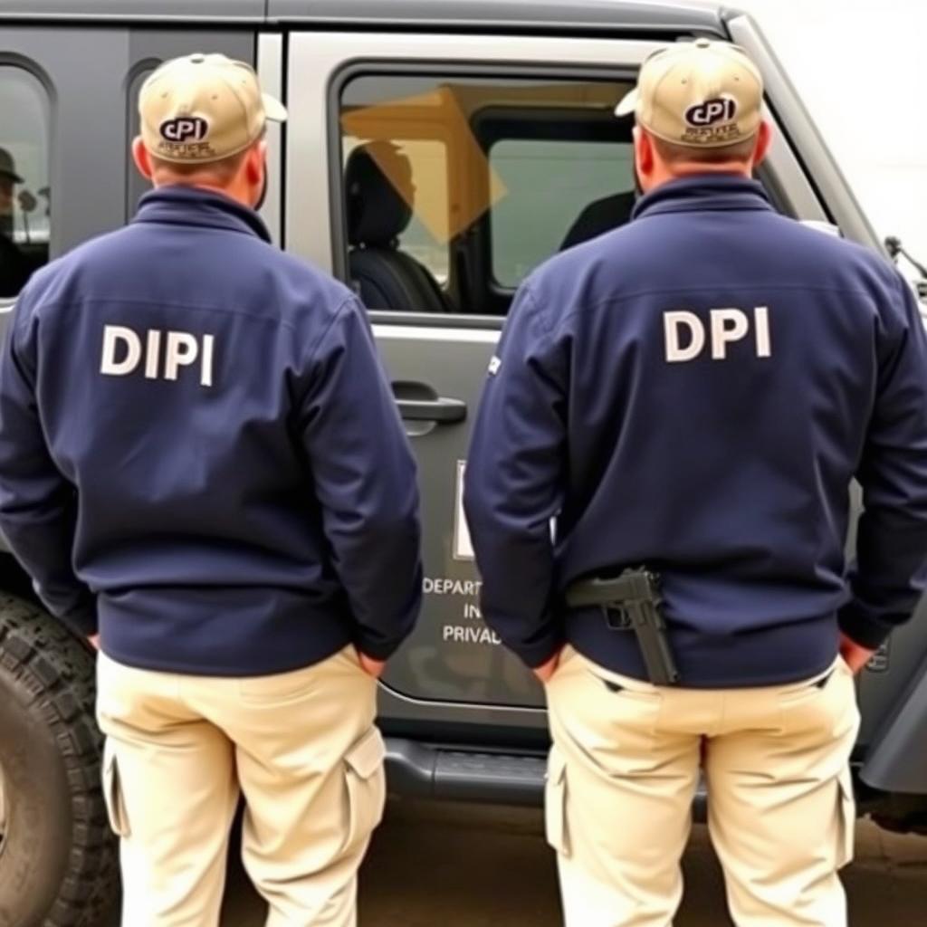 Jeep-style vehicle featuring the logo DPI on the door with smaller text 'Departamento Investigação Privada'