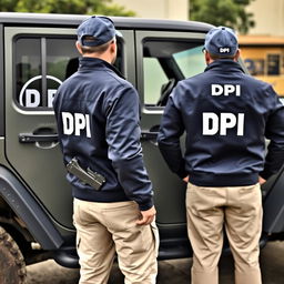 Jeep-style vehicle featuring the logo DPI on the door with smaller text 'Departamento Investigação Privada'