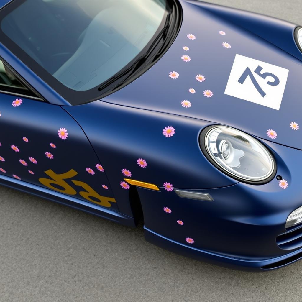 A Porsche 997 Turbo Phase 1 with a matte midnight blue color