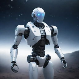 A high-tech robot in a futuristic space environment, exploring the vastness of the universe.