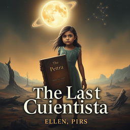 A book cover concept for 'The Last Cuentista' featuring a young Latina girl named Petra