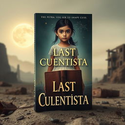 A book cover concept for 'The Last Cuentista' featuring a young Latina girl named Petra