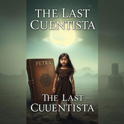 A book cover concept for 'The Last Cuentista' featuring a young Latina girl named Petra