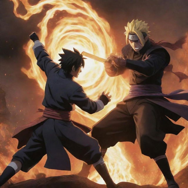 Kawaki, a character from the anime Naruto, defeating the villain Garo in an epic battle scene.