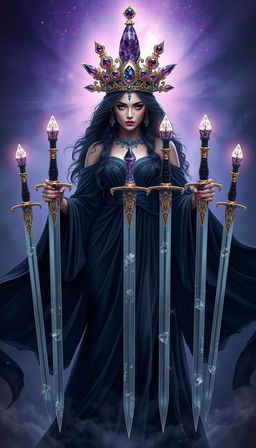 The Goddess of Swords stands as a beacon of mystery and power, enveloped in an atmosphere of mysticism