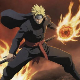 Kawaki, a character from the anime Naruto, defeating the villain Garo in an epic battle scene.