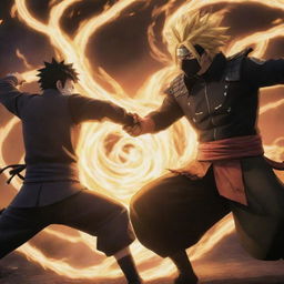 Kawaki, a character from the anime Naruto, defeating the villain Garo in an epic battle scene.