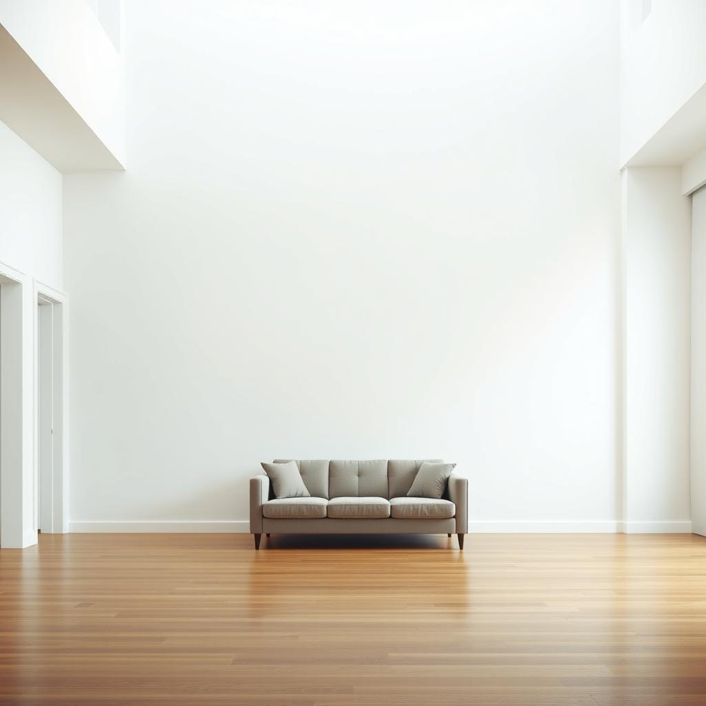 A spacious hall with a smooth white wall as a backdrop