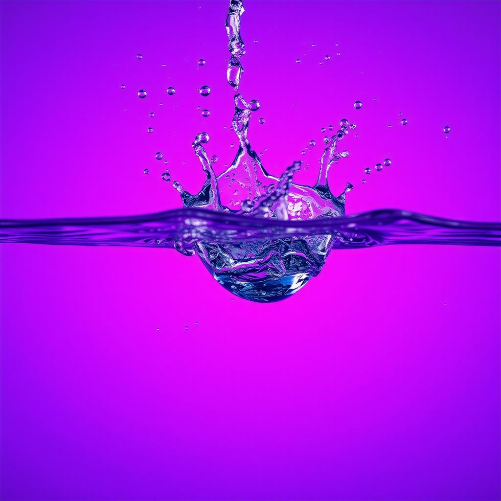 A dynamic splash of water captured in mid-air with a vibrant purple gradient backdrop