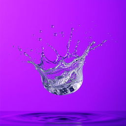 A dynamic splash of water captured in mid-air with a vibrant purple gradient backdrop