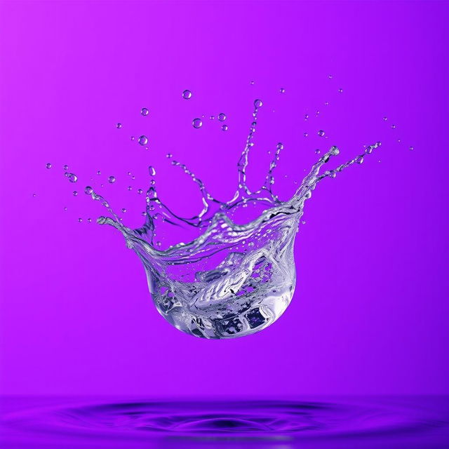 A dynamic splash of water captured in mid-air with a vibrant purple gradient backdrop