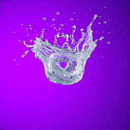 A dynamic splash of water captured in mid-air with a vibrant purple gradient backdrop