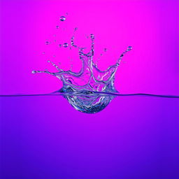 A dynamic splash of water captured in mid-air with a vibrant purple gradient backdrop