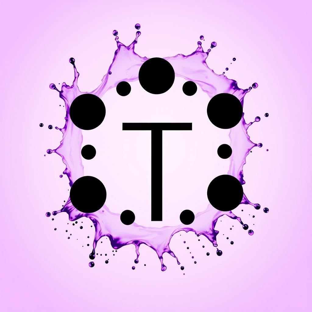 T-shirt design featuring a prominent black psychology symbol set against a background of a light purple gradient water splash