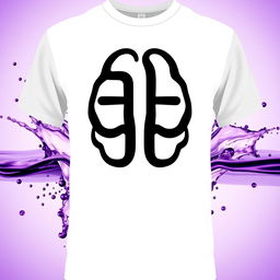 T-shirt design featuring a bold black symbol of a psychology faculty, prominently displayed against a background of a splash of water with a vibrant purple gradient