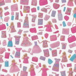 An enhanced Barbie-themed pattern with even more details such as shopping bags, Barbie's pet, fashion items, and her dream vanity