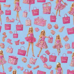 An enhanced Barbie-themed pattern with even more details such as shopping bags, Barbie's pet, fashion items, and her dream vanity