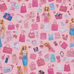 An enhanced Barbie-themed pattern with even more details such as shopping bags, Barbie's pet, fashion items, and her dream vanity