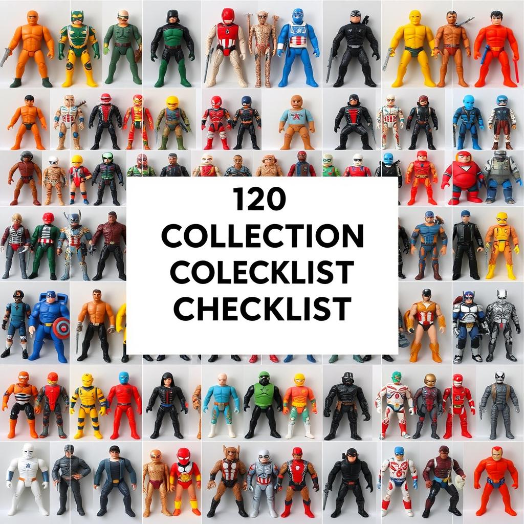 A meticulously arranged collection checklist featuring high-quality images of 120 unique action figures