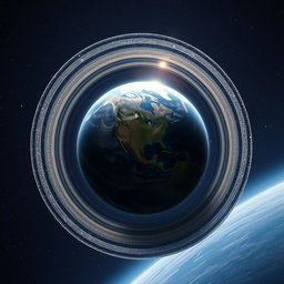 A stunning image of Earth surrounded by a magnificent ring, much like Saturn's rings
