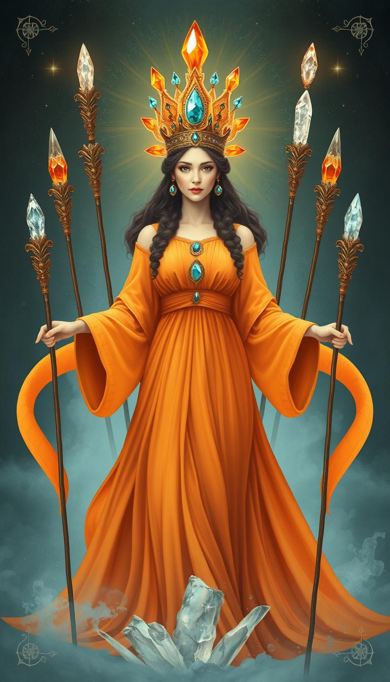 The Goddess of Wands is depicted in a borderless, mystical scene