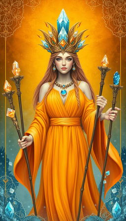 The Goddess of Wands is depicted in a borderless, mystical scene