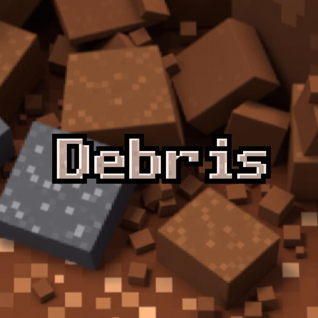 A pixel art picture in the Minecraft style featuring the word 'Debris' prominently placed