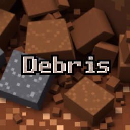 A pixel art picture in the Minecraft style featuring the word 'Debris' prominently placed