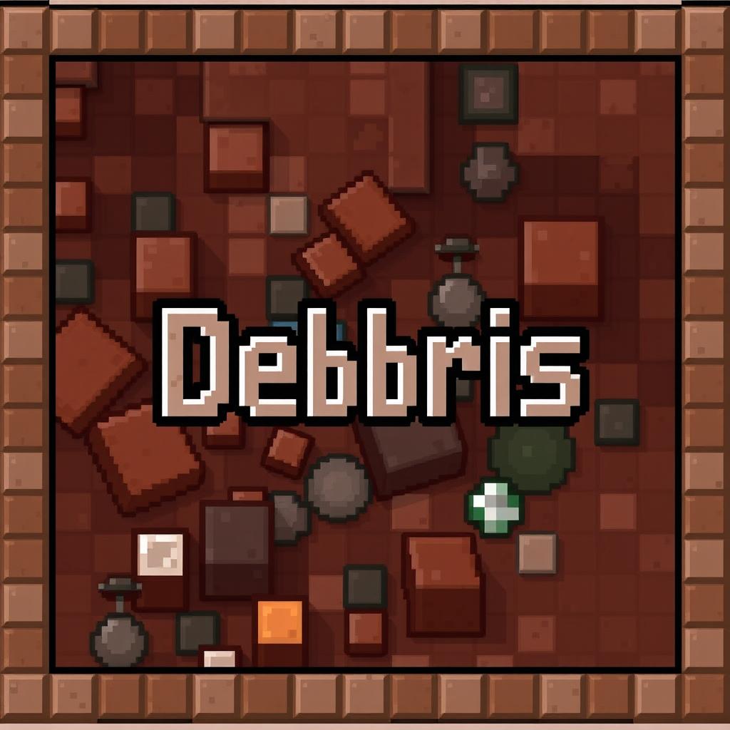 A pixel art picture in the Minecraft style featuring the word 'Debris' prominently placed